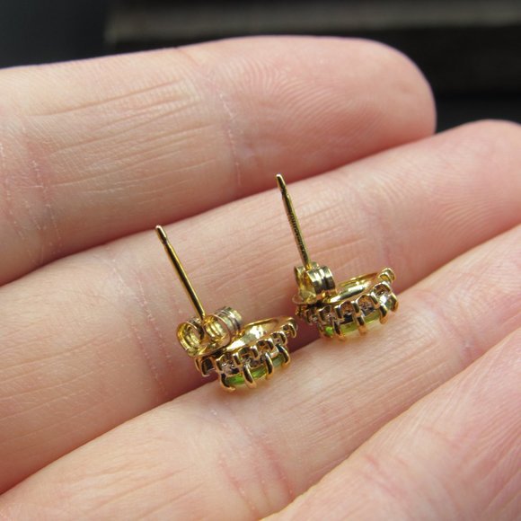 Sterling Silver Simple Oval Peridot Gold Plated Stud Earrings Vintage - Picture 4 of 7